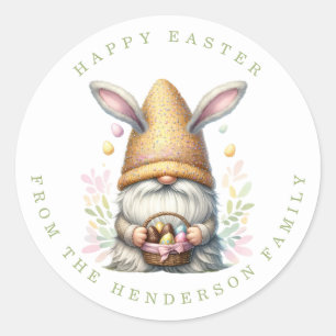 Easter Gnome Personalised Name Round Stickers