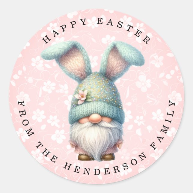 Easter Gnome Personalised Name Round Stickers (Front)