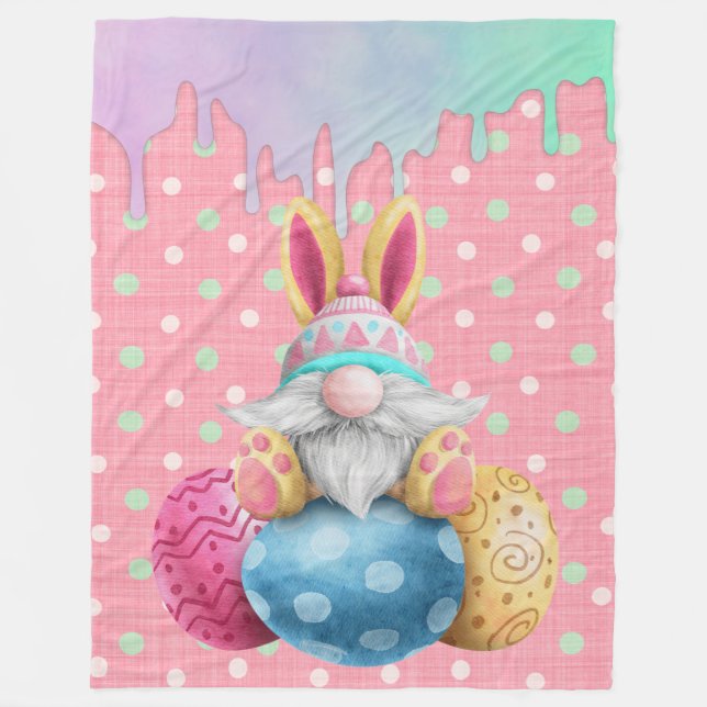 Easter Gnome Polkadot Eggs Icing Drips Fleece Blanket (Front)