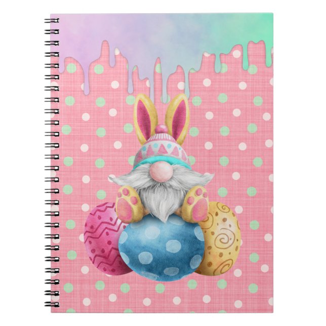 Easter Gnome Polkadot Eggs Icing Drips  Notebook (Front)