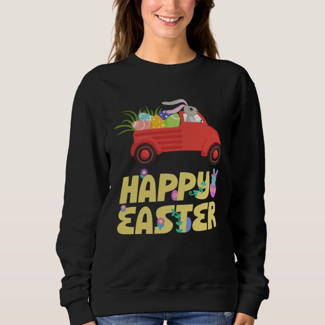 Easter Gnome Truck Farm Truck Easter Eggs Happy Ea Sweatshirt (Front)