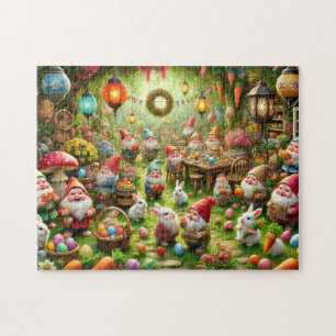 Easter Gnomes Whimsical Spring Garden Party Jigsaw Puzzle