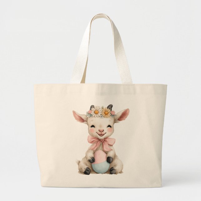 Easter Goat With Easter Egg Large Tote Bag