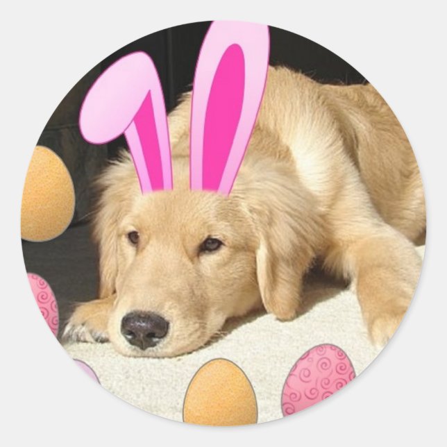 Easter Golden Retriever Classic Round Sticker (Front)
