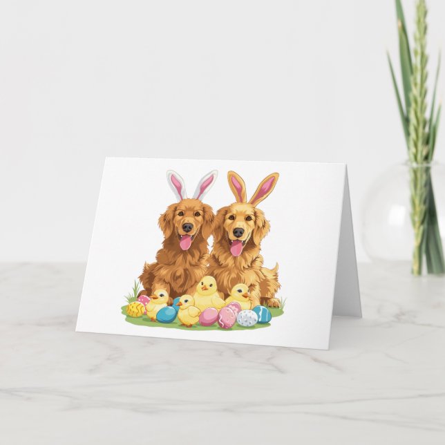 Easter Golden Retriever Dogs Bunny Ears Holiday Card (Front)