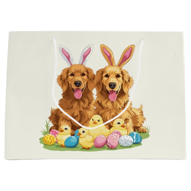 Easter Golden Retriever Dogs Bunny Ears Large Gift Bag (Front)