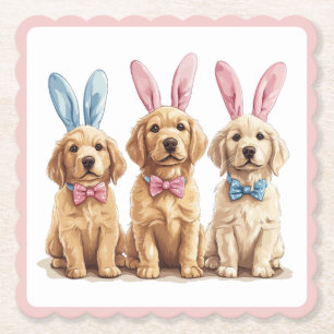 Easter Golden Retriever Dogs Bunny Ears Paper Coaster