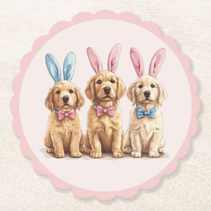 Easter Golden Retriever Dogs Bunny Ears Paper Coaster