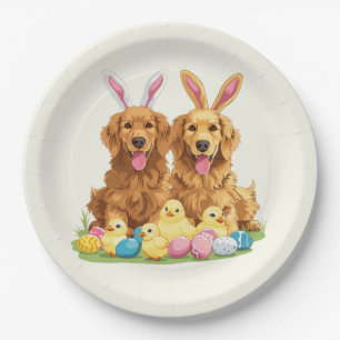 Easter Golden Retriever Dogs Bunny Ears Paper Plate
