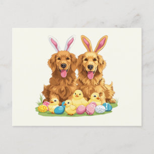 Easter Golden Retriever Dogs Bunny Ears Postcard