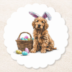 Easter Golden Retriever Puppy Bunny Ears Paper Coaster
