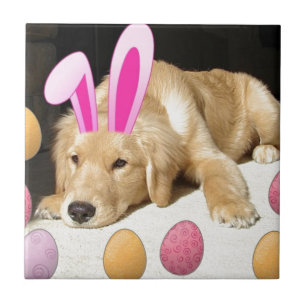 Easter Golden Retriever Puppy Ceramic Tile