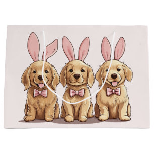 Easter Golden Retriever Puppy Dogs Bunny Ears Large Gift Bag