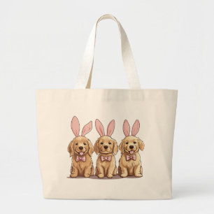 Easter Golden Retriever Puppy Dogs Bunny Ears Large Tote Bag