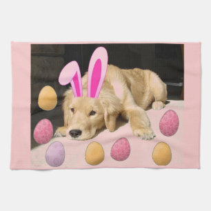 Easter Golden Retriever Puppy Tea Towel