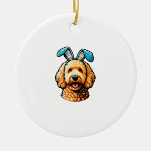 Easter Goldendoodle Dog Wearing Bunny Ears, Easter Ceramic Ornament