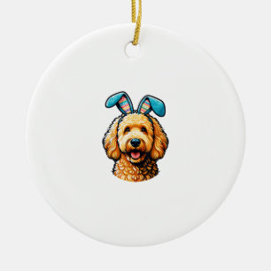 Easter Goldendoodle Dog Wearing Bunny Ears, Easter Ceramic Ornament