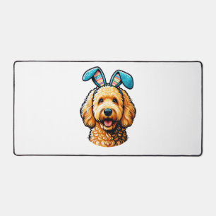 Easter Goldendoodle Dog Wearing Bunny Ears, Easter Desk Mat