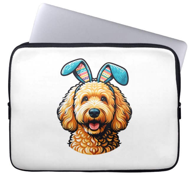Easter Goldendoodle Dog Wearing Bunny Ears, Easter Laptop Sleeve (Front)