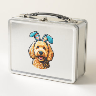 Easter Goldendoodle Dog Wearing Bunny Ears, Easter Metal Lunch Box