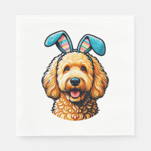 Easter Goldendoodle Dog Wearing Bunny Ears, Easter Napkin