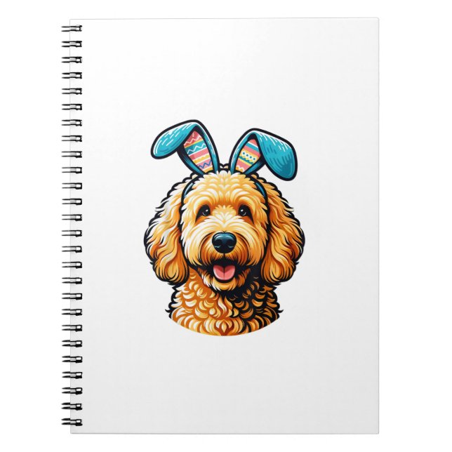 Easter Goldendoodle Dog Wearing Bunny Ears, Easter Notebook (Front)