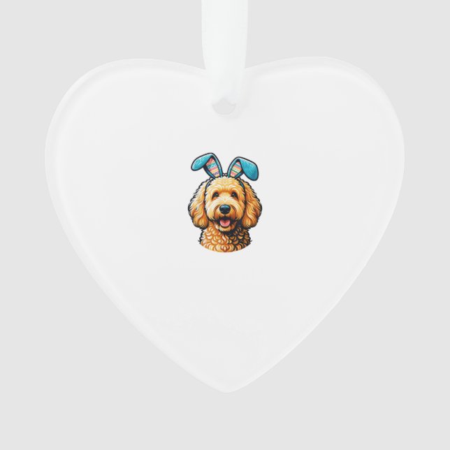 Easter Goldendoodle Dog Wearing Bunny Ears, Easter Ornament (Front)