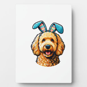Easter Goldendoodle Dog Wearing Bunny Ears, Easter Plaque