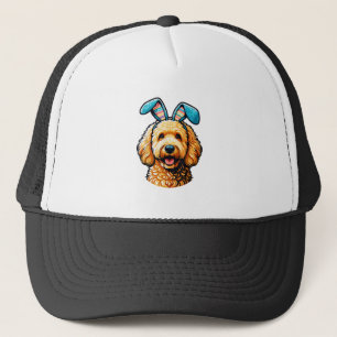 Easter Goldendoodle Dog Wearing Bunny Ears, Easter Trucker Hat