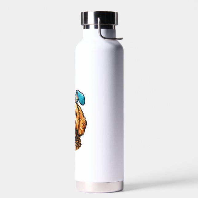 Easter Goldendoodle Dog Wearing Bunny Ears, Easter Water Bottle (Left)