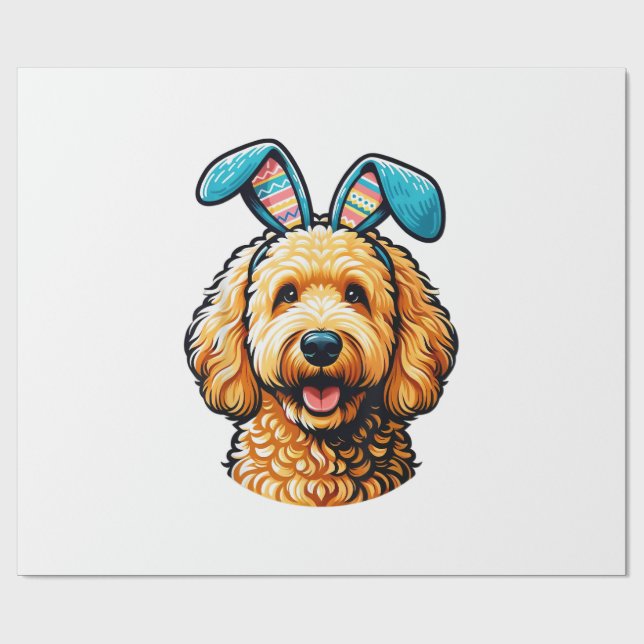 Easter Goldendoodle Dog Wearing Bunny Ears, Easter Wrapping Paper (Flat)