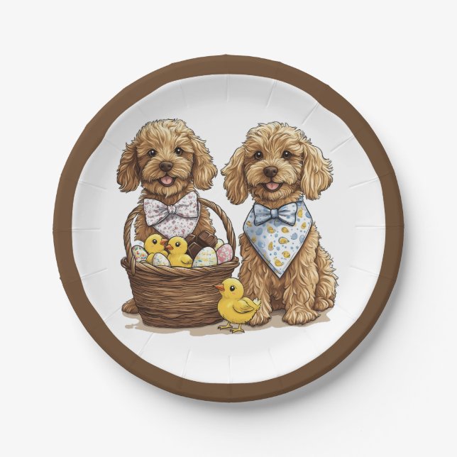Easter Goldendoodle Dogs Easter Basket Paper Plate (Front)