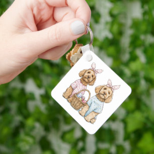 Easter Goldendoodle Dogs Key Ring