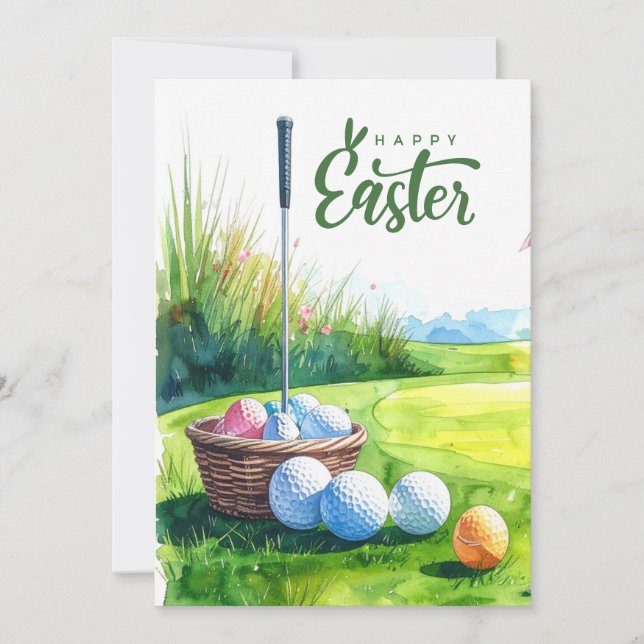Easter Golf balls and eggs tin golf course  Holiday Card (Front)