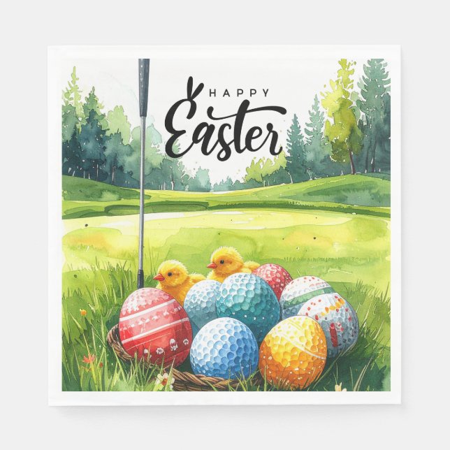 Easter Golf balls and eggs tin golf course  Napkin (Front)