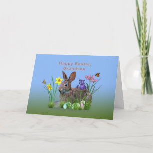 Easter, Grandson,  Flowers, Eggs, and Rabbi Holiday Card
