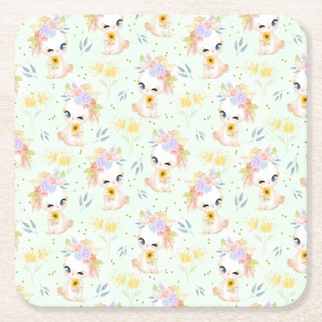 Easter Grass Square Paper Coaster (Front)