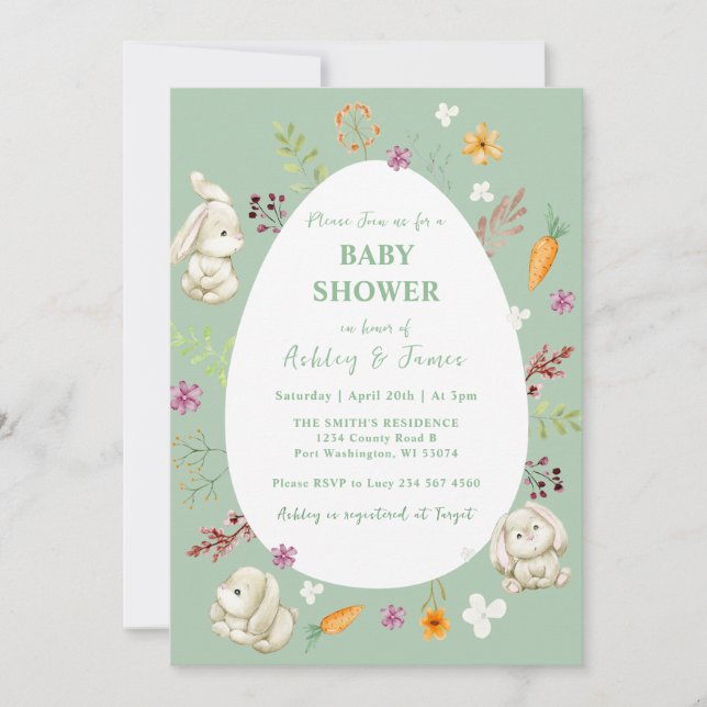 Easter Greenery Bunny Rabbit Baby Shower Invitation (Front)