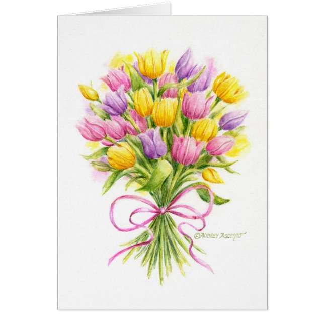 Easter Greeting Card Beautiful Tulip Bouquet (Front)