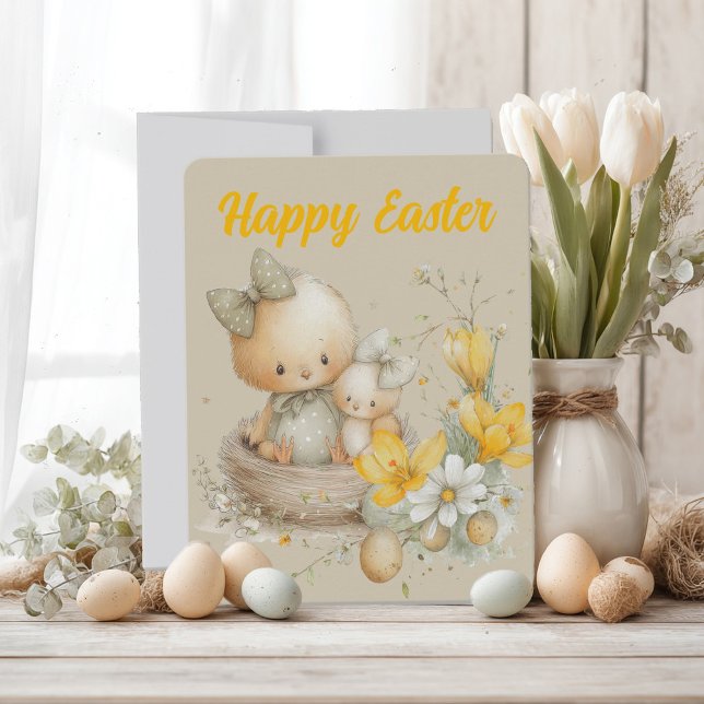 Easter greeting card decorated with flowers (Creator Uploaded)