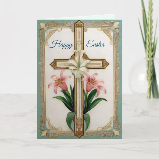 Easter Greeting Card with Cross and Lilies (Front)