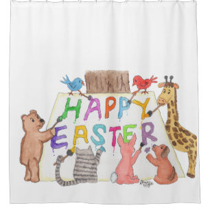 Easter Greeting Painted by Animals Shower Curtain