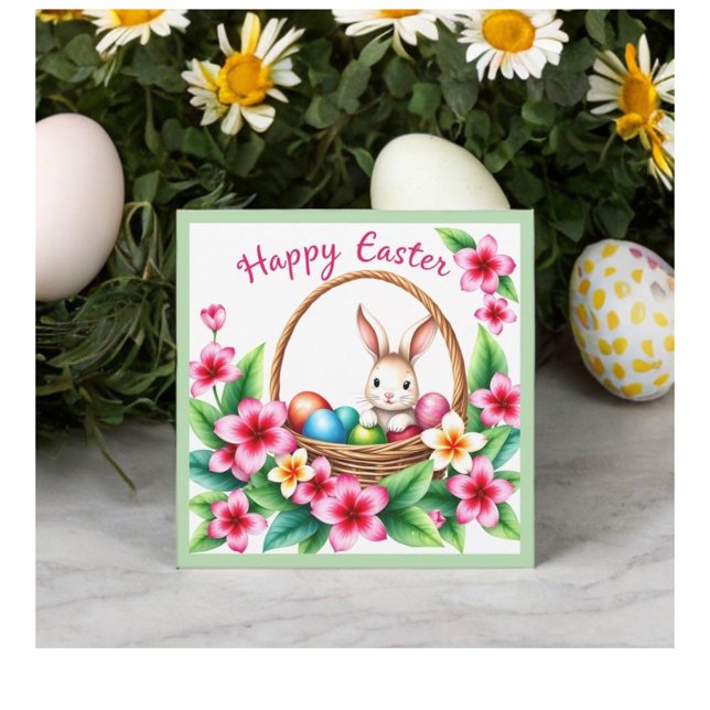 Easter greeting tropical bunny and eggs holiday card (Creator Uploaded)
