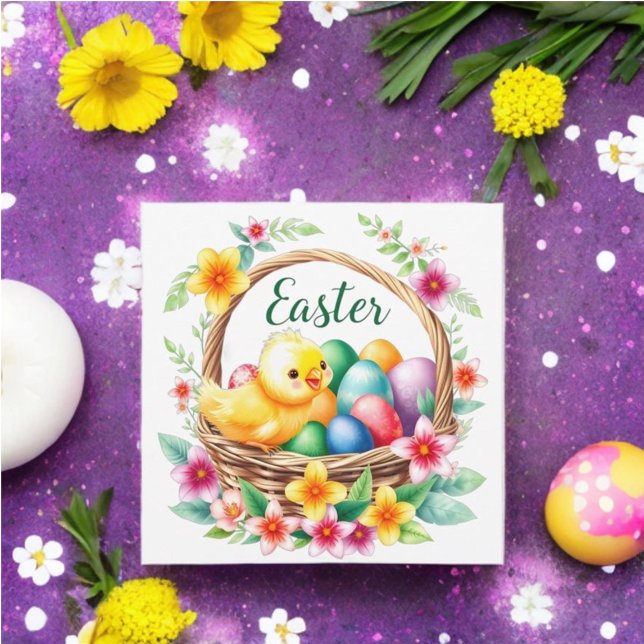 Easter greeting tropical chick and eggs holiday card (Creator Uploaded)