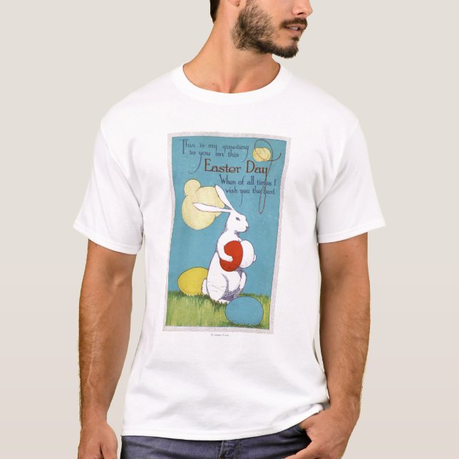 Easter GreetingEaster Bunny Holding Eggs T-Shirt (Front)