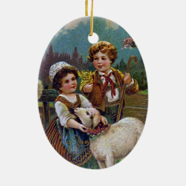 Easter Greetings 1908 Ceramic Ornament (Back)