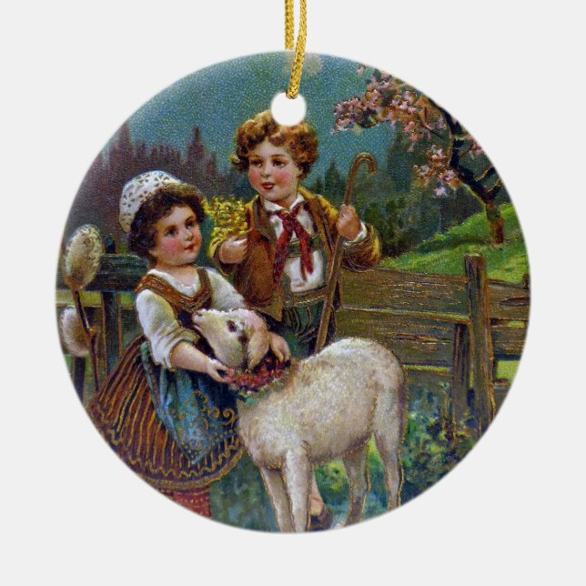 Easter Greetings 1908 Ceramic Tree Decoration (Front)