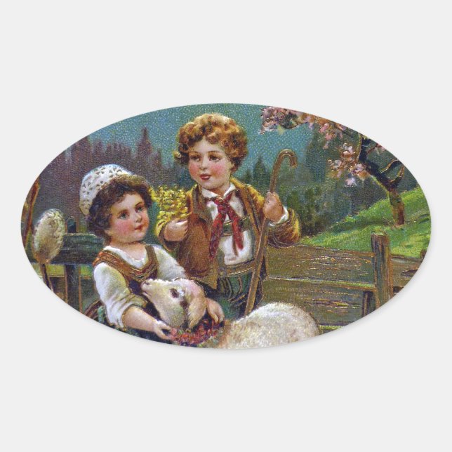 Easter Greetings 1908 Oval Sticker (Front)