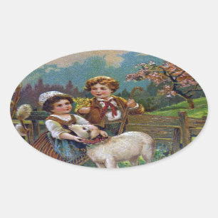 Easter Greetings 1908 Oval Sticker