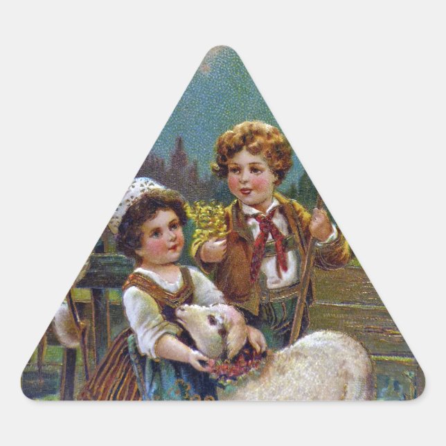 Easter Greetings 1908 Triangle Sticker (Front)